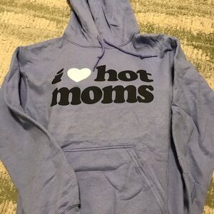 Blue Hoodie with 'I Love Hot Moms' Print